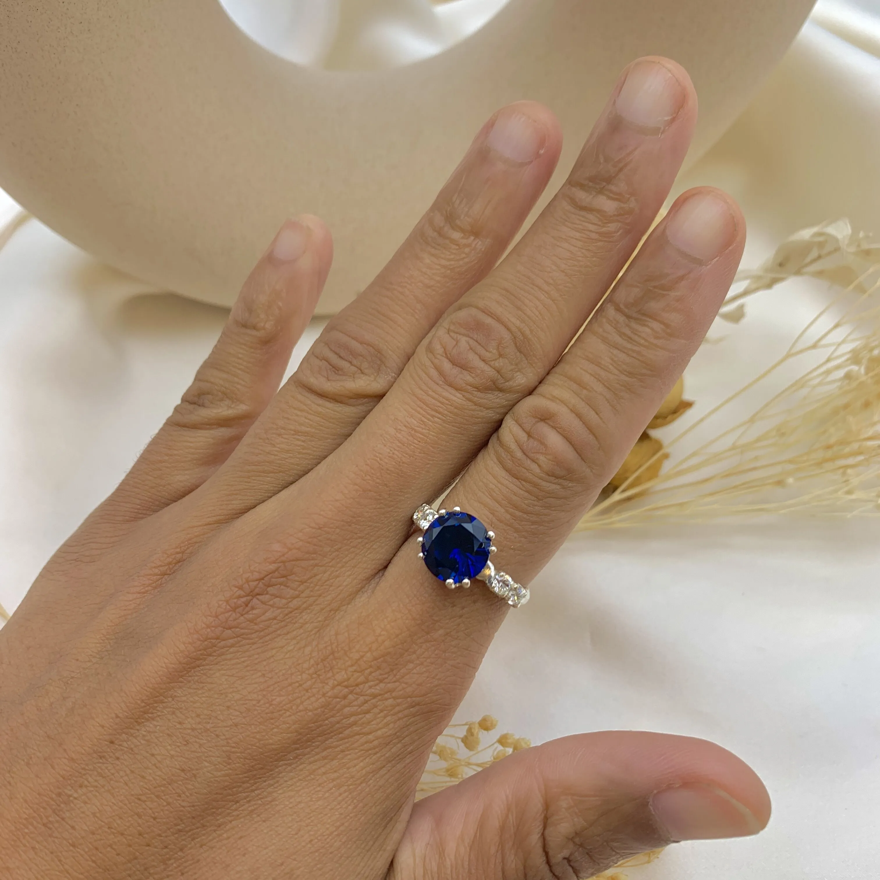 Sapphire Promise Ring - Classic Blue Ring - Round Vintage Ring