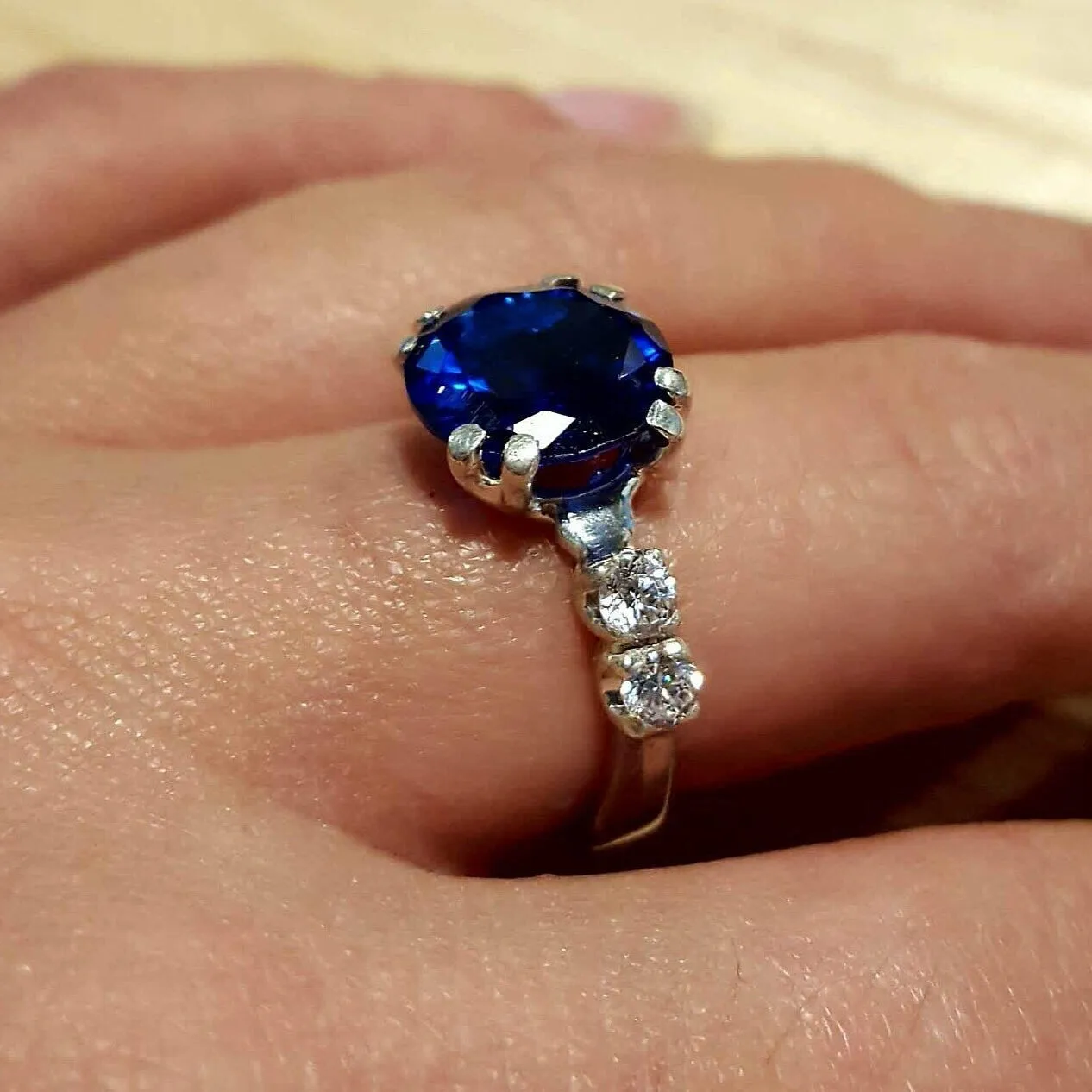 Sapphire Promise Ring - Classic Blue Ring - Round Vintage Ring