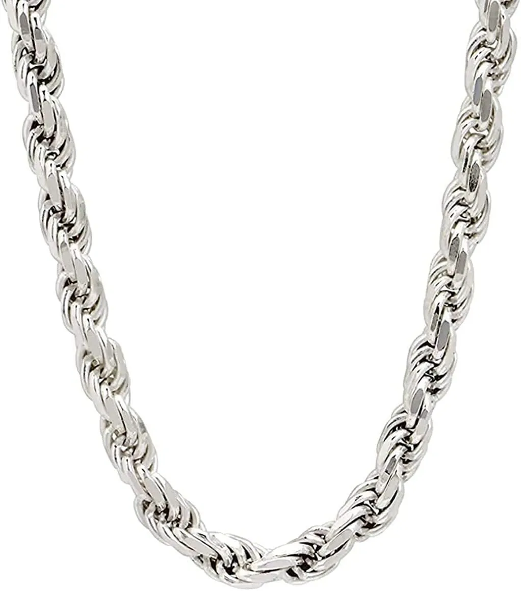 Savlano 925 Sterling Silver 6mm Solid Italian Rope Diamond Cut Twist Link Chain Necklace with Gift Box for Men & Women - Made in Italy
