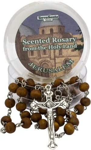 Scented Catholic Brown Wooden Rosary Prayer Beaded Jerusalem Cross Crucifix Christ Jesus Necklace for Auto Car for Men Women Religious Jewelry Pendant