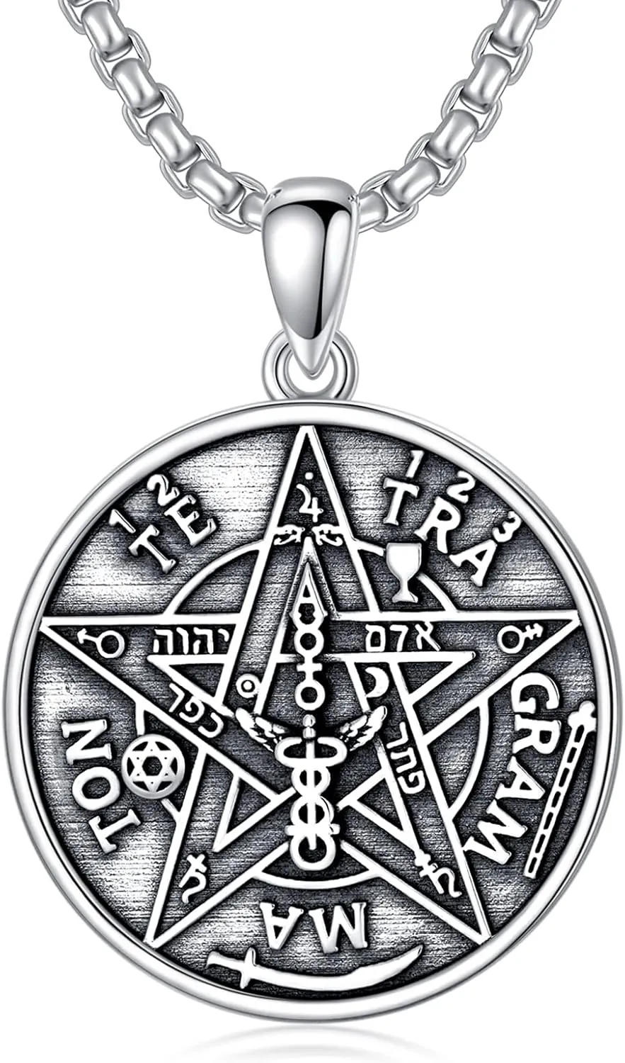 Seiyang 925 Sterling Silver Tetragrammaton Pendant Pentagram Necklace for Men Amulet Energy Pendant Tetragrammaton Jewelry Gifts for Men Boys with 2mm 22 2 In Rolo Chain