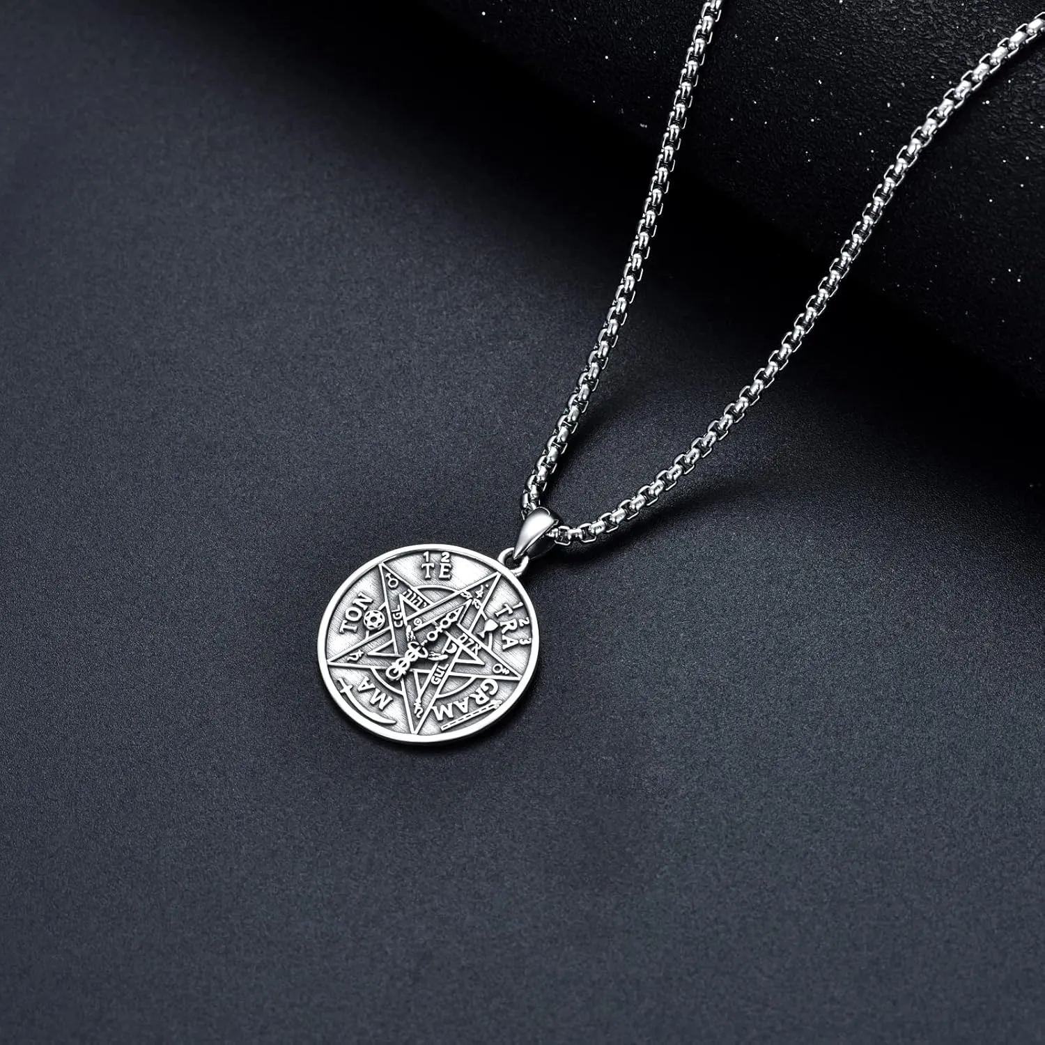 Seiyang 925 Sterling Silver Tetragrammaton Pendant Pentagram Necklace for Men Amulet Energy Pendant Tetragrammaton Jewelry Gifts for Men Boys with 2mm 22 2 In Rolo Chain