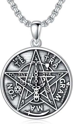 Seiyang 925 Sterling Silver Tetragrammaton Pendant Pentagram Necklace for Men Amulet Energy Pendant Tetragrammaton Jewelry Gifts for Men Boys with 2mm 22 2 In Rolo Chain