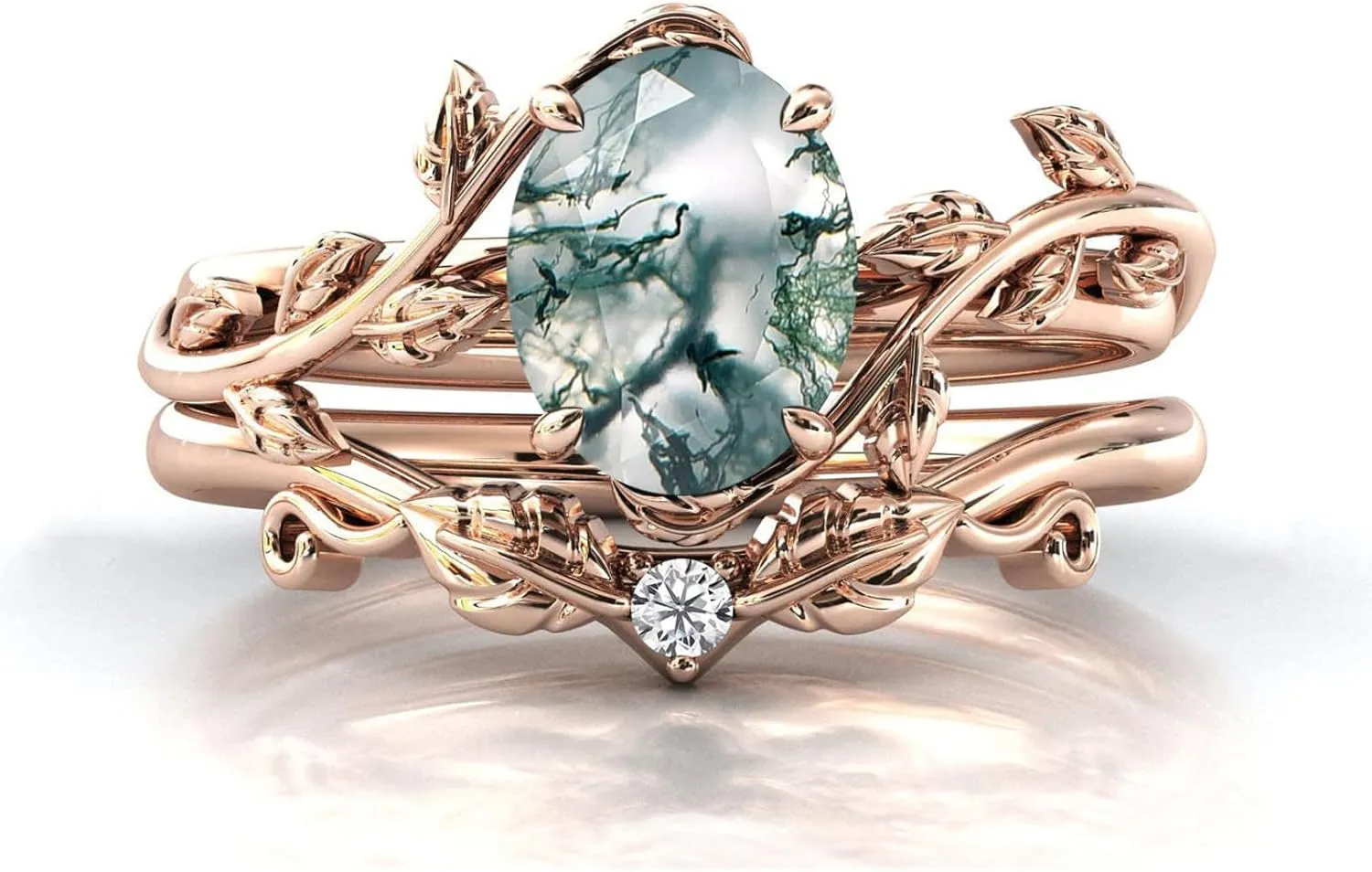 Seiyang Natural Moss Agate Ring 925 Sterling Silver Moss Agate Engagement Ring Set Promise Wedding Ring Jewelry Gift for Women