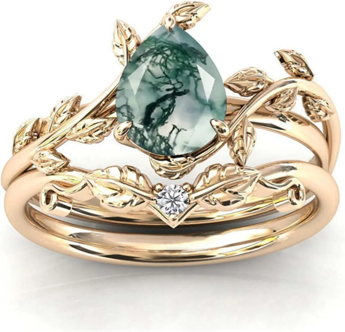 Seiyang Natural Moss Agate Ring 925 Sterling Silver Moss Agate Engagement Ring Set Promise Wedding Ring Jewelry Gift for Women
