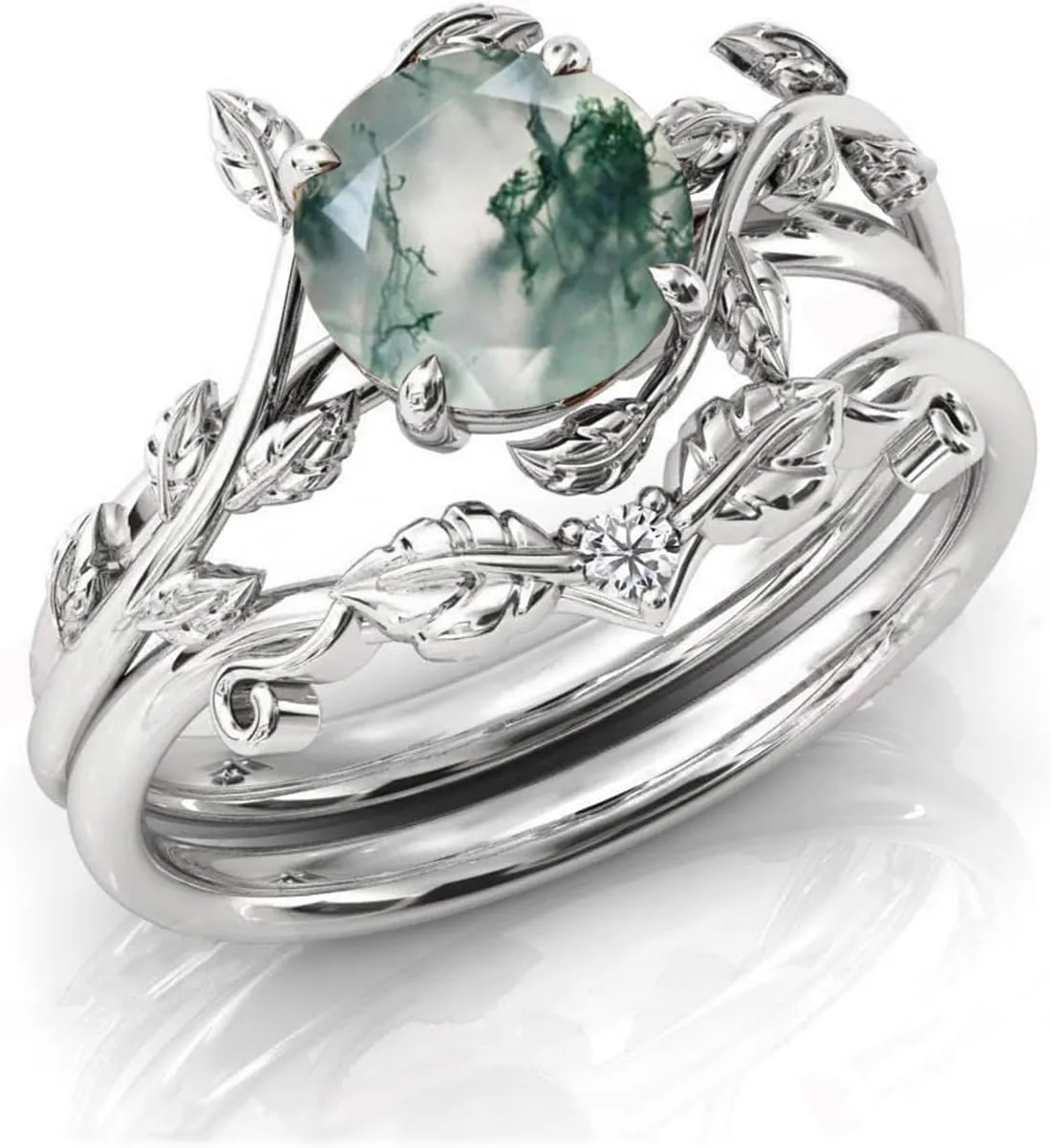 Seiyang Natural Moss Agate Ring 925 Sterling Silver Moss Agate Engagement Ring Set Promise Wedding Ring Jewelry Gift for Women