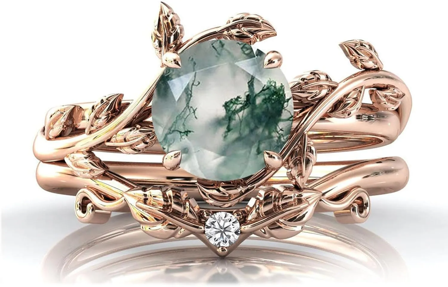 Seiyang Natural Moss Agate Ring 925 Sterling Silver Moss Agate Engagement Ring Set Promise Wedding Ring Jewelry Gift for Women
