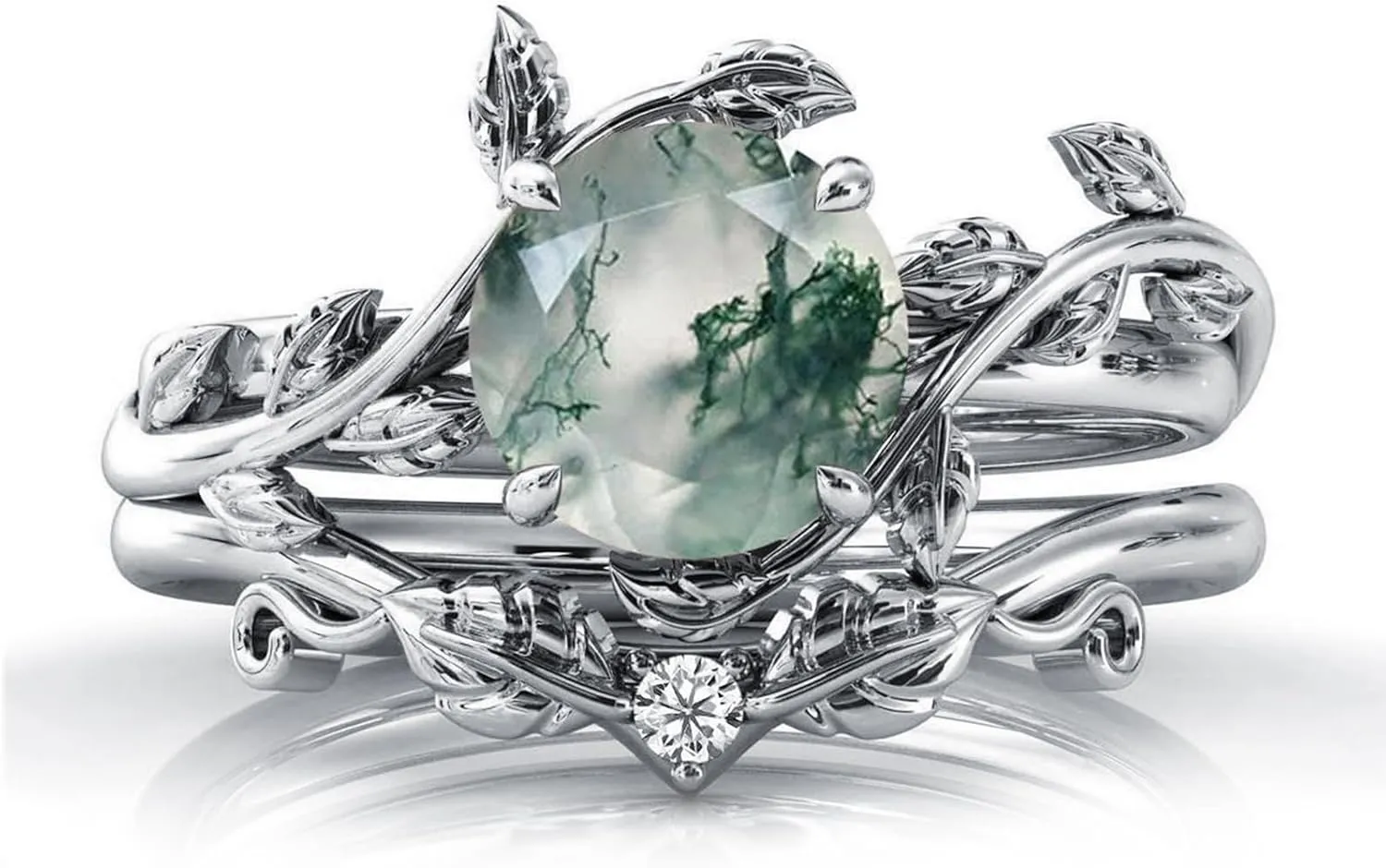 Seiyang Natural Moss Agate Ring 925 Sterling Silver Moss Agate Engagement Ring Set Promise Wedding Ring Jewelry Gift for Women