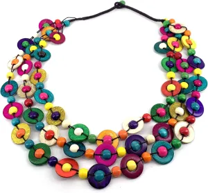 SELOVO Boho Wood Acrylic Colorful Layers Women Long Statement Necklace Gift