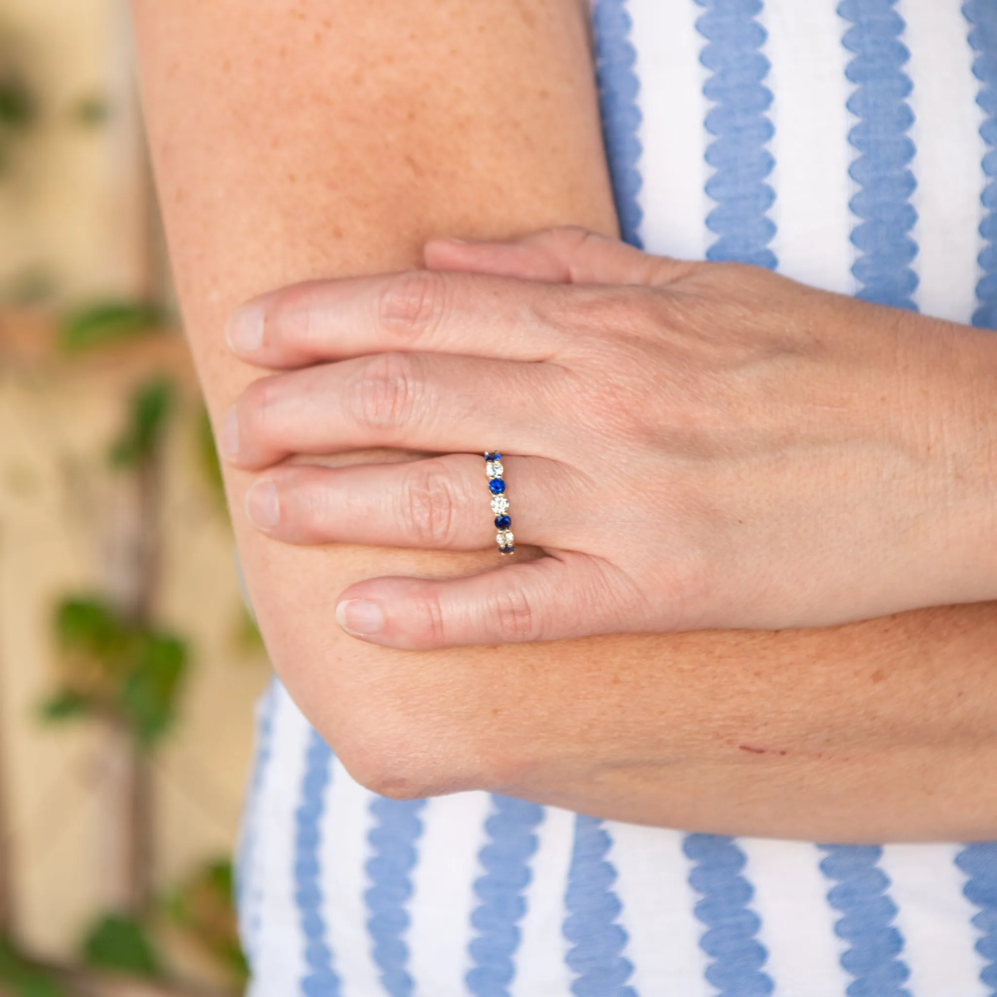 Shared Prong Sapphire & Diamond Band