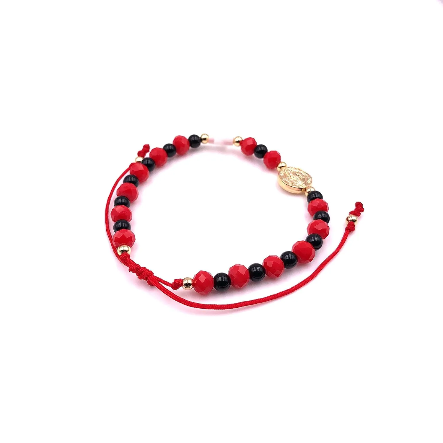 SIFRIMANIA Saint Benedict Adjustable Red Catholic Bracelet for all Ages Women Protection Jewelry (Red Crystals)