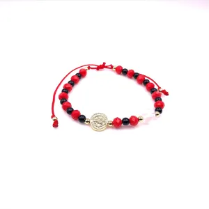 SIFRIMANIA Saint Benedict Adjustable Red Catholic Bracelet for all Ages Women Protection Jewelry (Red Crystals)
