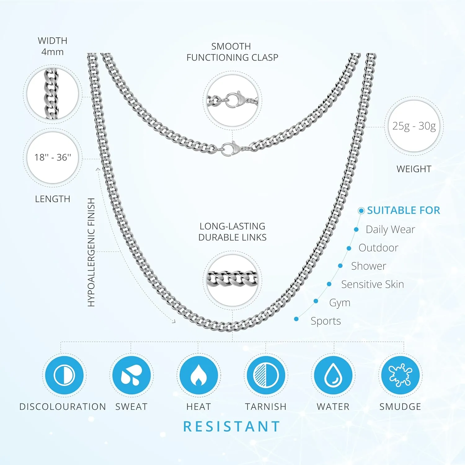 Silvadore 2/4/6mm Mens Necklace Gold/Silver Chain for Men - Stainless Steel Cuban Link Tone - NON-TARNISH & 100% Waterproof - Lifetime Jewelry UK - 18/20/22/24 Inch (2024 release)