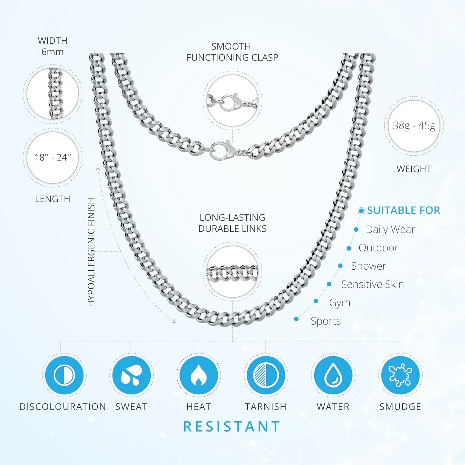 Silvadore 2/4/6mm Mens Necklace Gold/Silver Chain for Men - Stainless Steel Cuban Link Tone - NON-TARNISH & 100% Waterproof - Lifetime Jewelry UK - 18/20/22/24 Inch (2024 release)