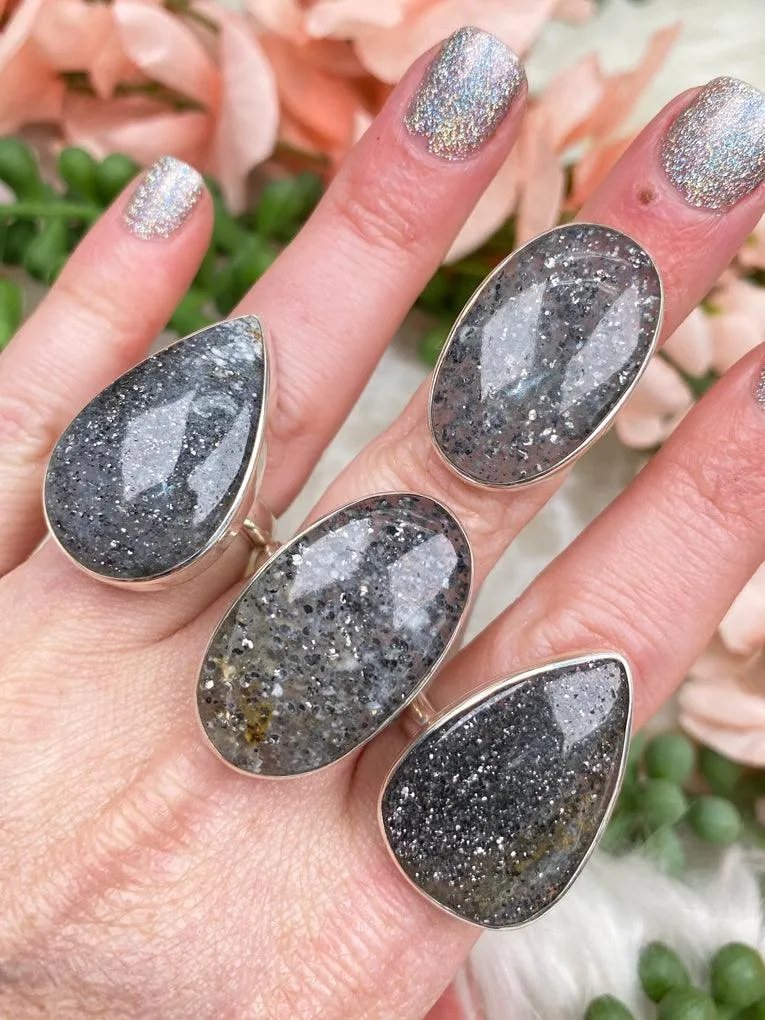 Silver Black Sunstone Rings
