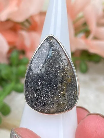 Silver Black Sunstone Rings