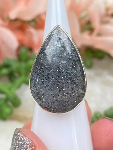 Silver Black Sunstone Rings