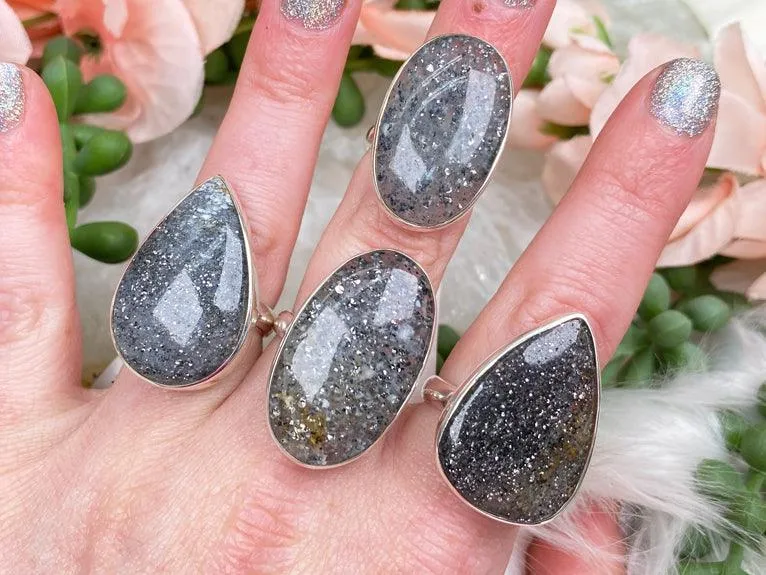 Silver Black Sunstone Rings