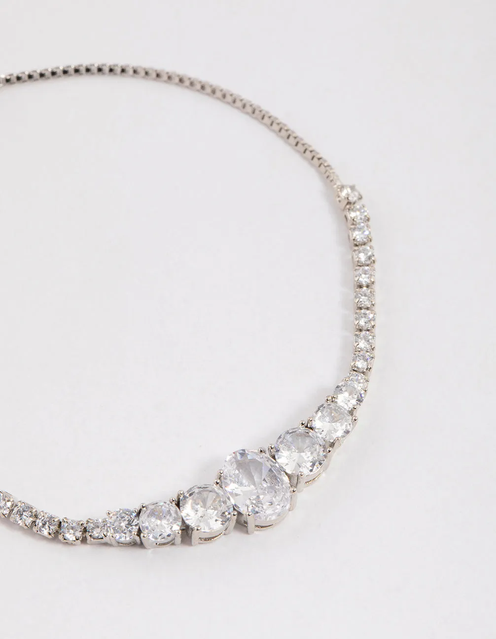 Silver Cubic Zirconia Large Oval Toggle Tennis Bangle
