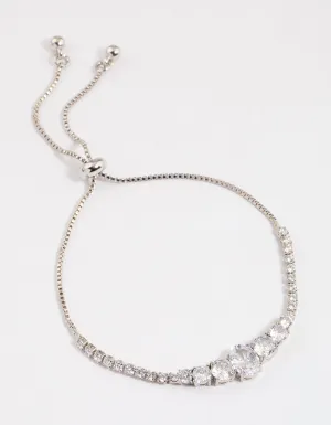 Silver Cubic Zirconia Large Oval Toggle Tennis Bangle
