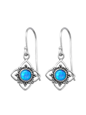 Silver Flower Earrings -  Opal - Azure