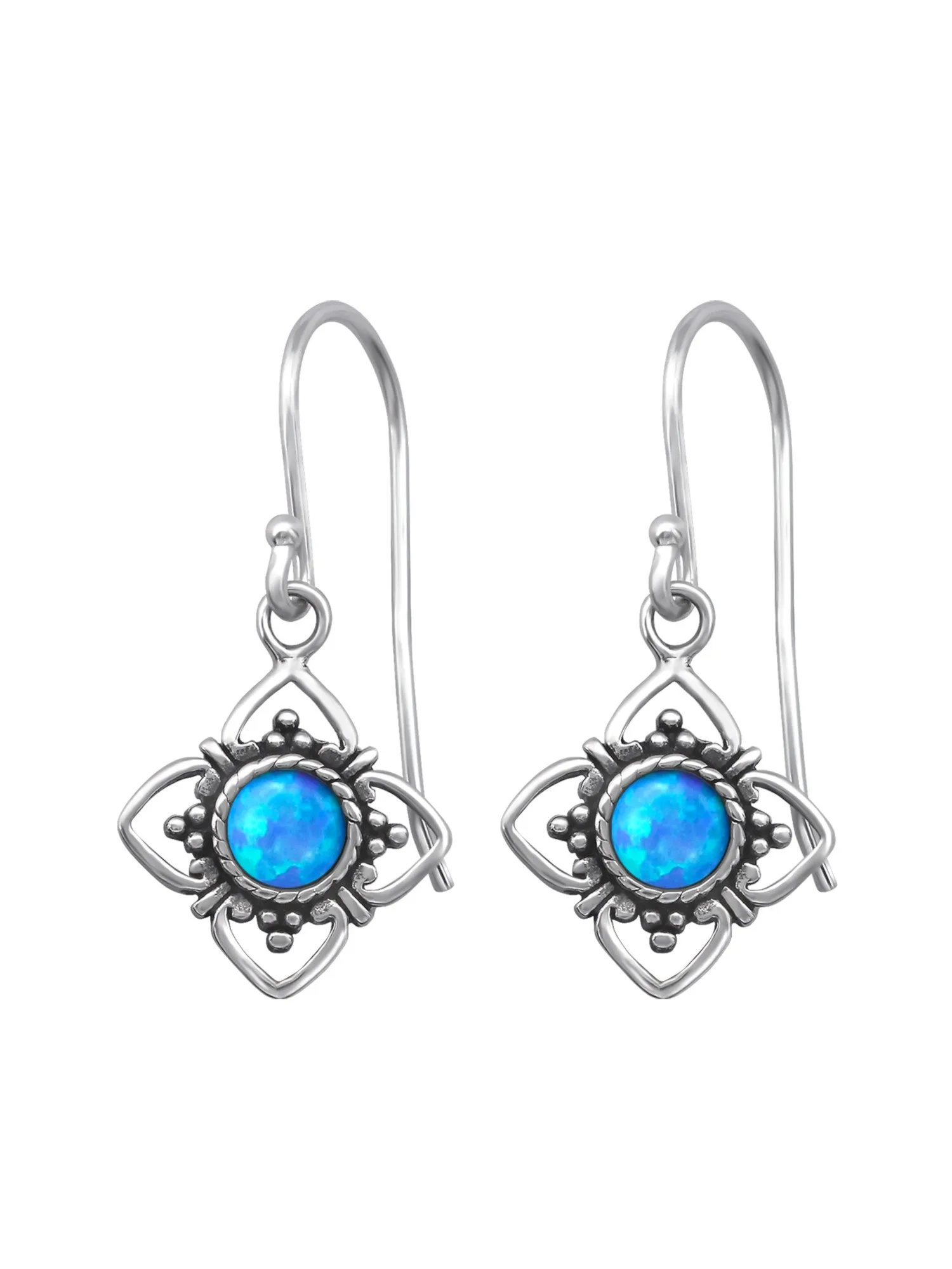 Silver Flower Earrings -  Opal - Azure