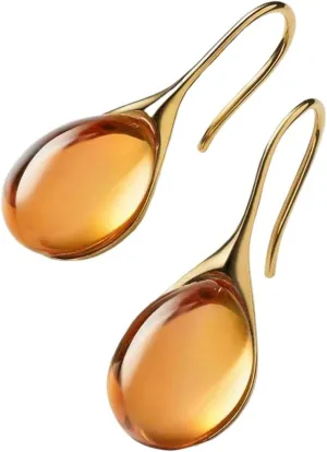 Silver Gold Plated Water Drop Style Crystal Stone Classic Plain Dangle Hoop Earrings