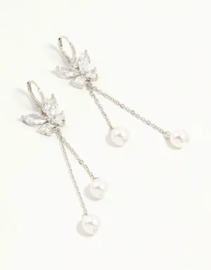 Silver Plated Cubic Zirconia, Pearl & Butterfly Huggie Earrings