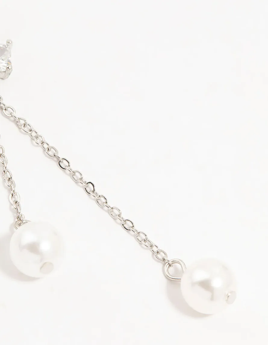 Silver Plated Cubic Zirconia, Pearl & Butterfly Huggie Earrings