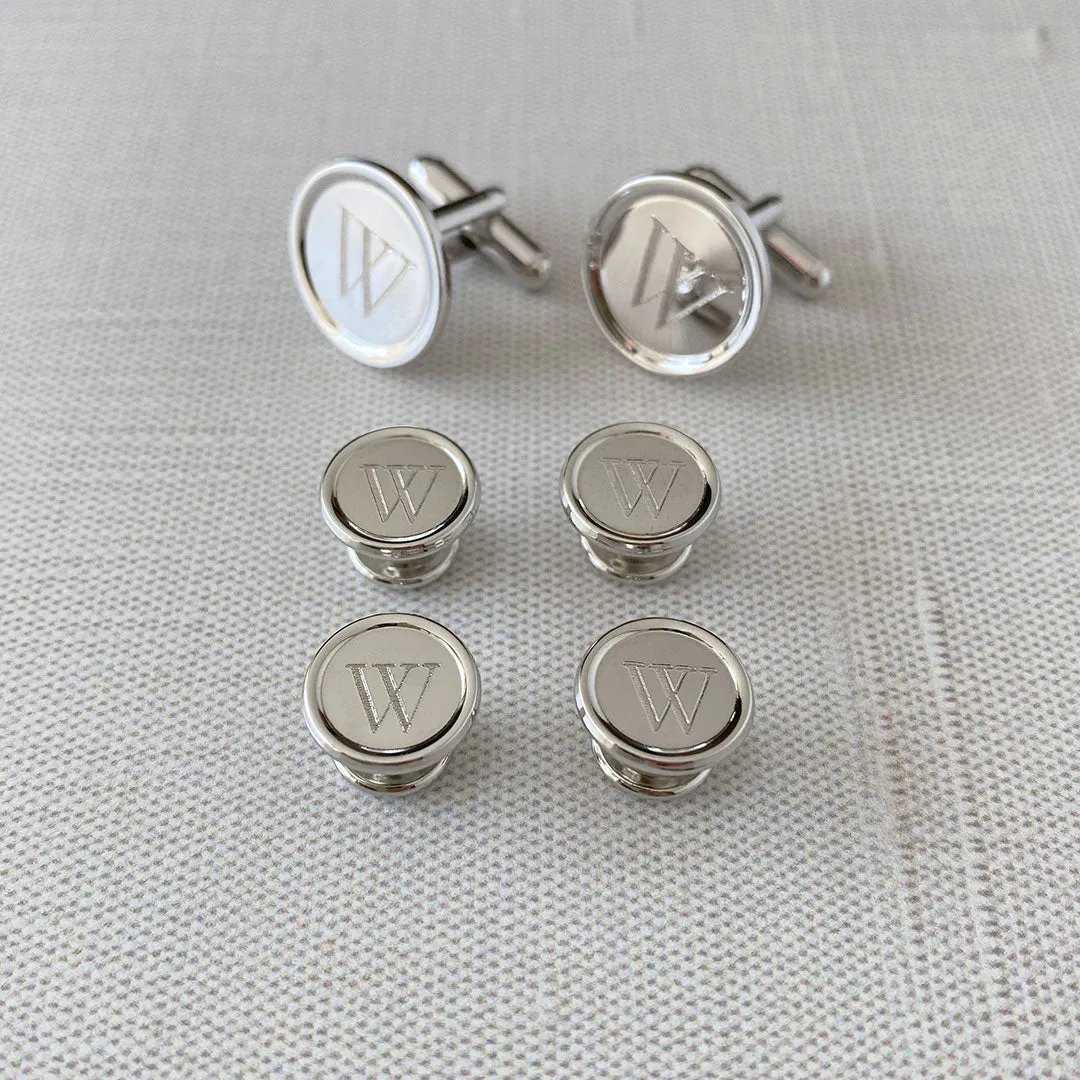 Silver Plated Polished Round Rimmed Shirt Studs