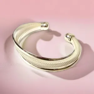 Silver Twisted Mesh Ball Cuff Bracelet