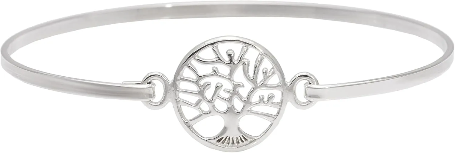 Silverly 925 Sterling Silver Tree of Life Bracelet for Women - Celtic Charm Solid Silver Bangle for Stacking - Hook Pressure Clasp - Friendship Bracelet for Daughter