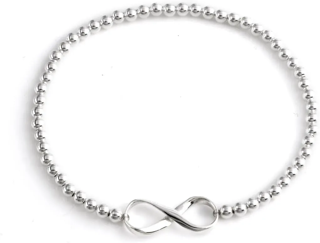 Silverly Infinity 925 Sterling Silver Bracelet for Women - Ball Beaded Bracelets - Adjustable Stretch Bracelet to Fit Most Wrist Sizes - Friendship Gifts for Women - Solid Silver Bracelet