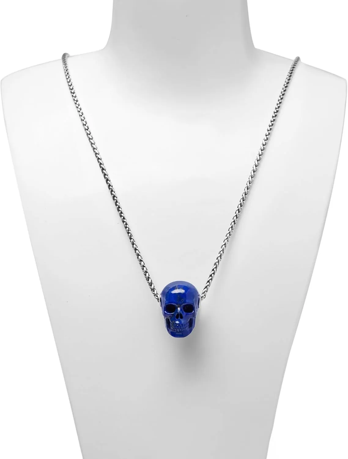 Skullis Signature Gem Skull Pendant Necklace, Amethyst, Citrine, Quart Rock, Black Obsidian, Lapis Lazuli, Malachite, Blue Chalcedony, Carnelian Carved Gemstone Crystal Skull Necklace for Men and Women.