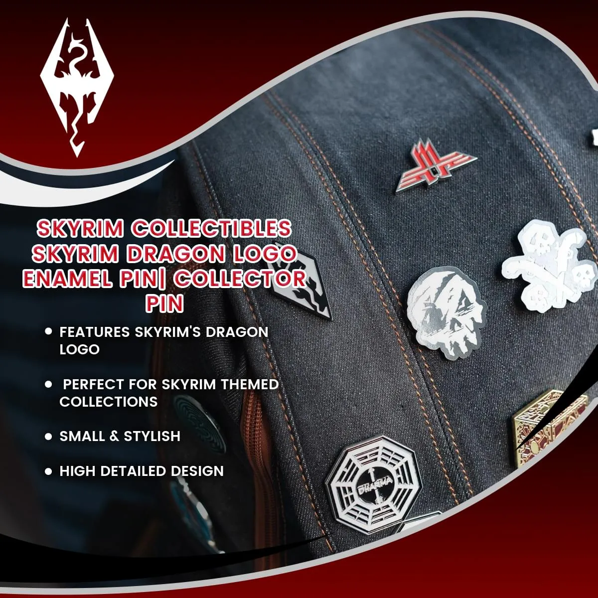Skyrim Collectibles | Skyrim Dragon Logo Enamel Pin| Collector Pin