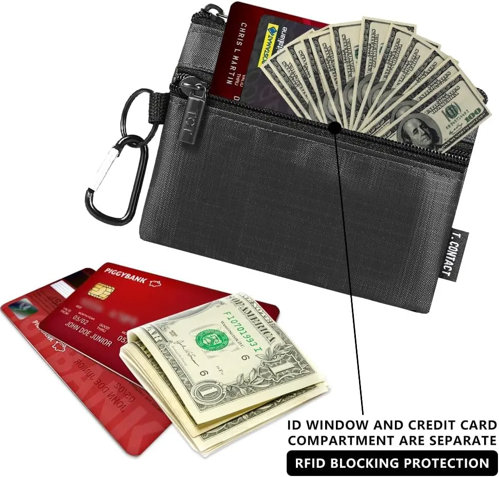 Slim RFID Blocking Wallet with ID Window & Keychain - Waterproof, Compact, and Secure for Men & Women - Minimalist Design with Lanyard(Black)
