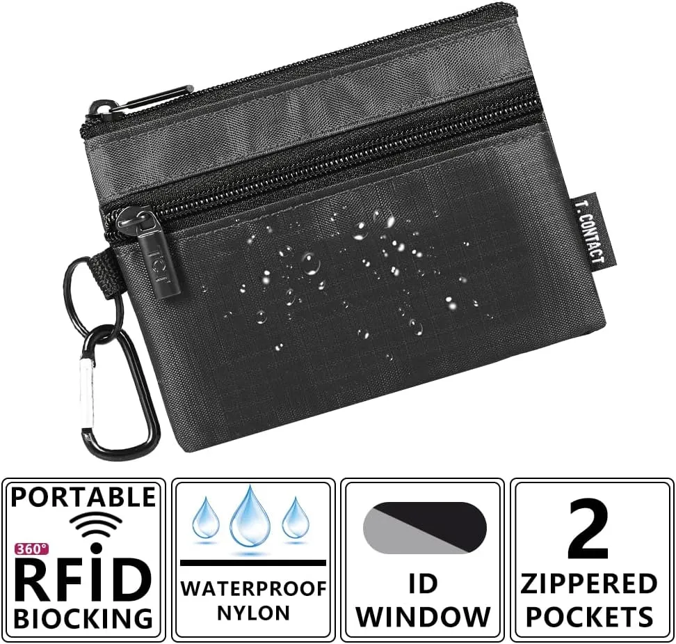 Slim RFID Blocking Wallet with ID Window & Keychain - Waterproof, Compact, and Secure for Men & Women - Minimalist Design with Lanyard(Black)