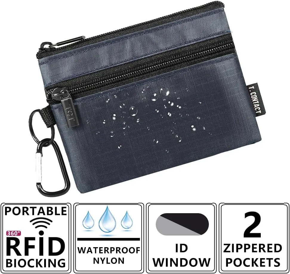 Slim RFID Blocking Wallet with ID Window & Keychain - Waterproof, Compact, and Secure for Men & Women - Minimalist Design with LanyardBlue