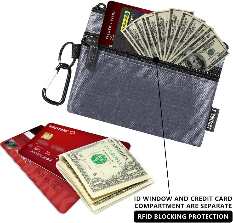Slim RFID Blocking Wallet with ID Window & Keychain - Waterproof, Compact, and Secure for Men & Women - Minimalist Design with Lanyard(Gray)
