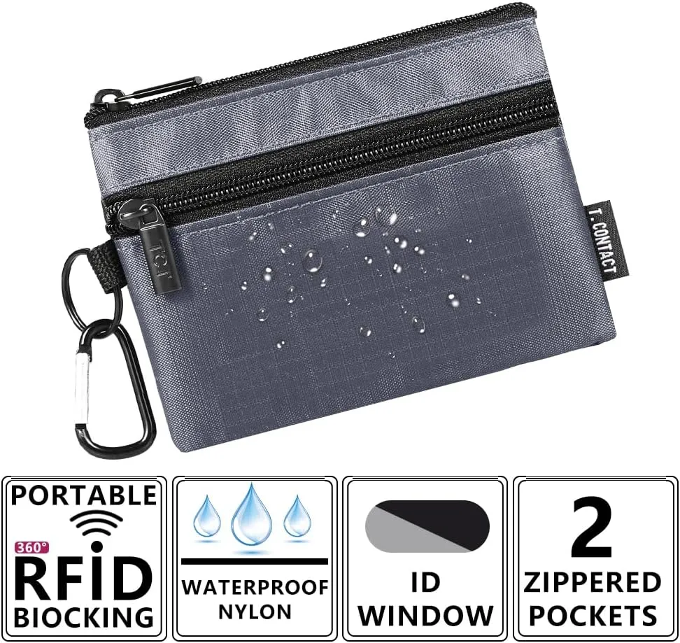 Slim RFID Blocking Wallet with ID Window & Keychain - Waterproof, Compact, and Secure for Men & Women - Minimalist Design with Lanyard(Gray)