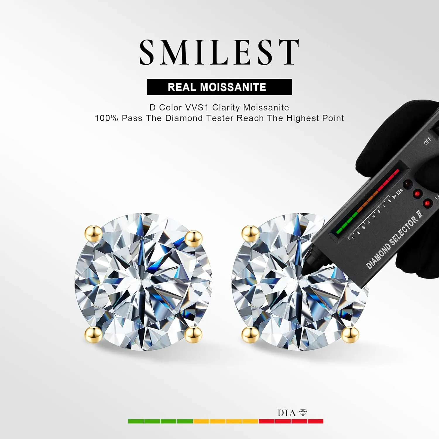 SMILEST 0.2-4ct Moissanite Screw Back Earrings, D Color VVS1 Clarity Lab Created Moissanite 18K White Yellow Rose Gold Ruthenium Vermeil 925 Sterling Silver Round Moissanite Earrings for Women Men