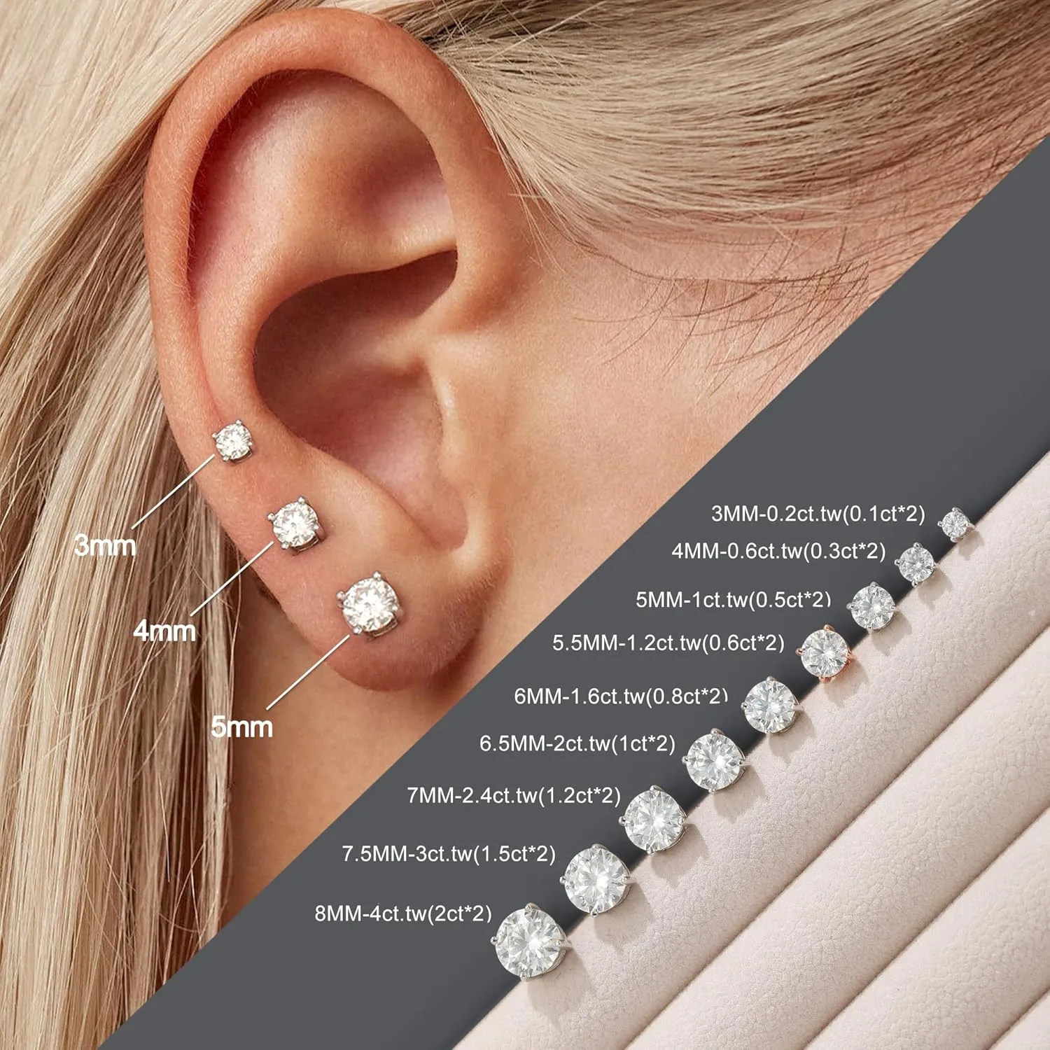 SMILEST 0.2-4ct Moissanite Screw Back Earrings, D Color VVS1 Clarity Lab Created Moissanite 18K White Yellow Rose Gold Ruthenium Vermeil 925 Sterling Silver Round Moissanite Earrings for Women Men