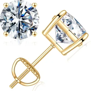 SMILEST 0.2-4ct Moissanite Screw Back Earrings, D Color VVS1 Clarity Lab Created Moissanite 18K White Yellow Rose Gold Ruthenium Vermeil 925 Sterling Silver Round Moissanite Earrings for Women Men