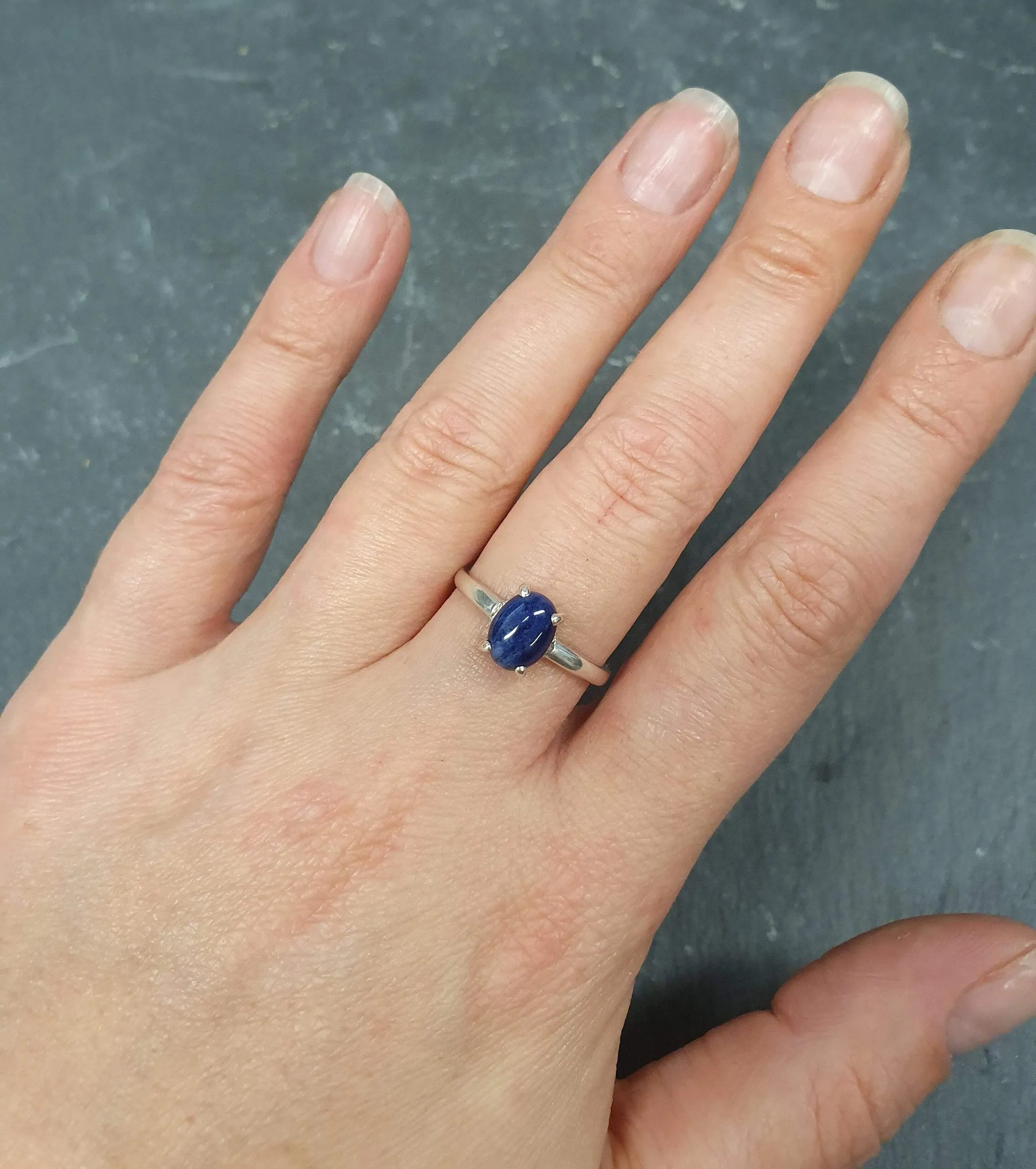 Sodalite Ring - Blue Oval Ring - Vintage Promise Ring