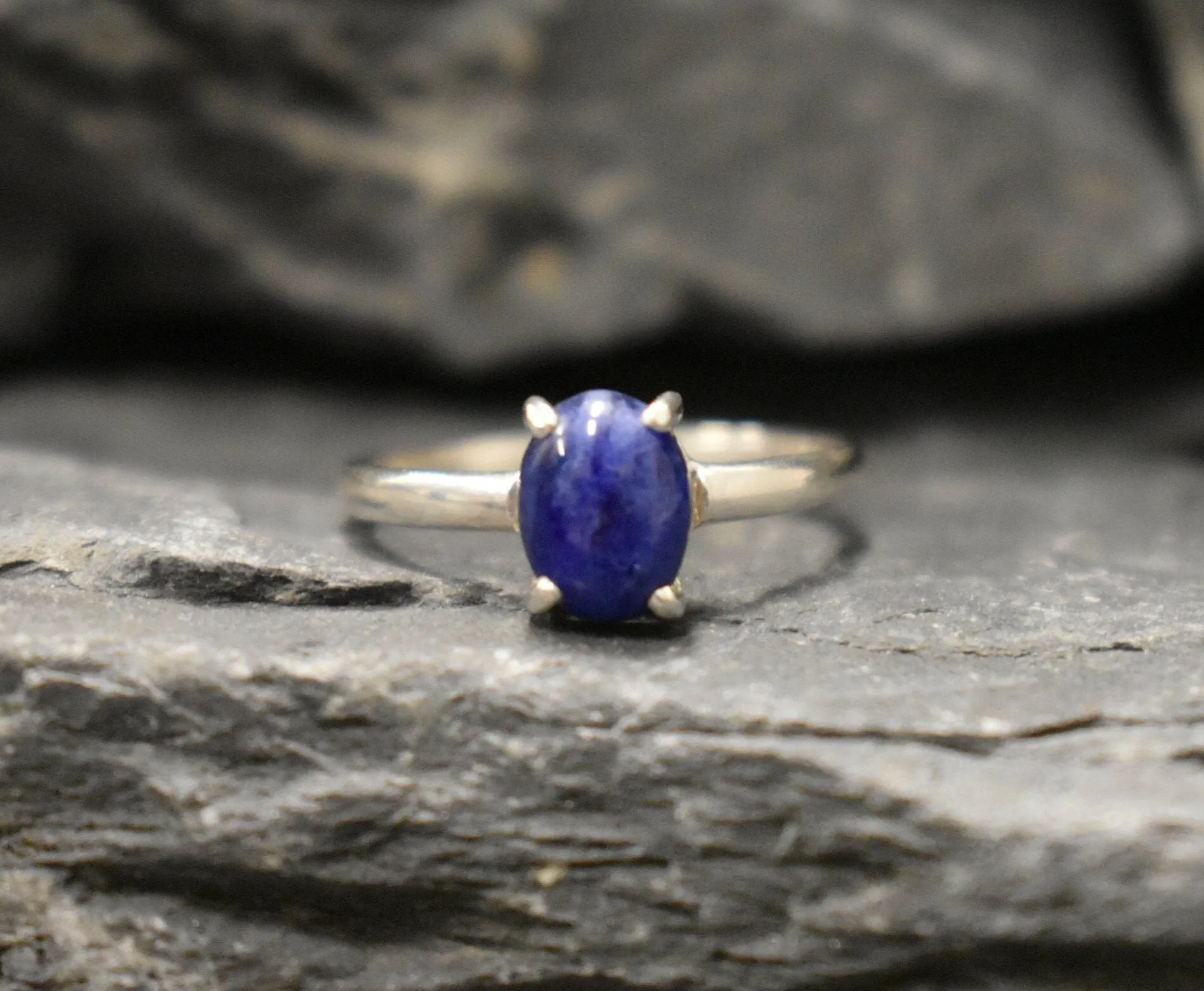 Sodalite Ring - Blue Oval Ring - Vintage Promise Ring