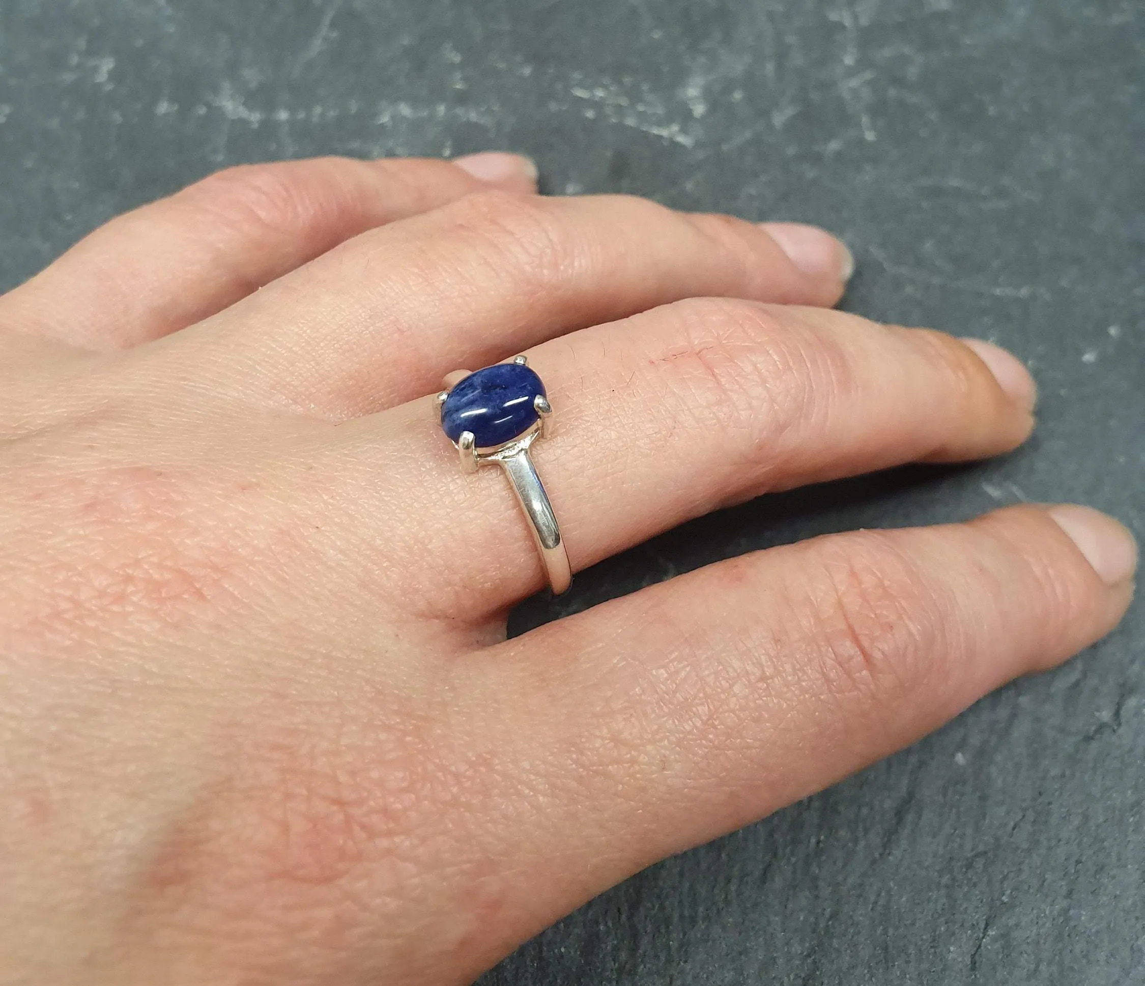 Sodalite Ring - Blue Oval Ring - Vintage Promise Ring