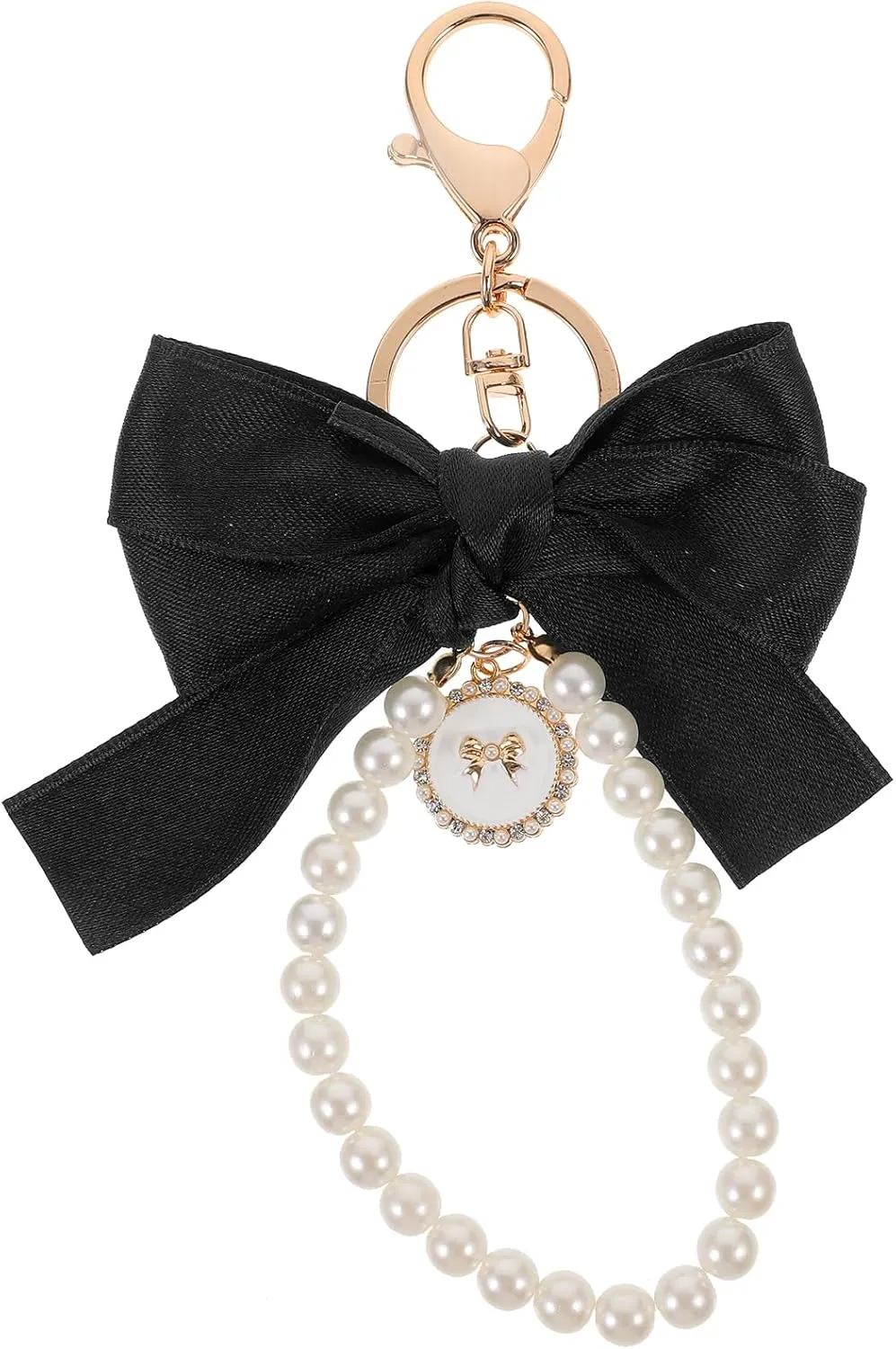 SOIMISS Bow Keychain Wristlet Imitation Pearl Key Wristlet Women Backpack Pendant Bow Key Chain, 16.00X12.00X1.50CM, Black