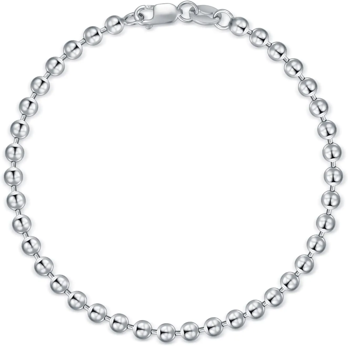 Solid 925 Sterling Silver 3MM Ball Chain Bracelet for Men Women,with Lobster Claw Clasp,Made in Italy 6.5/7/7.5/8 Inch