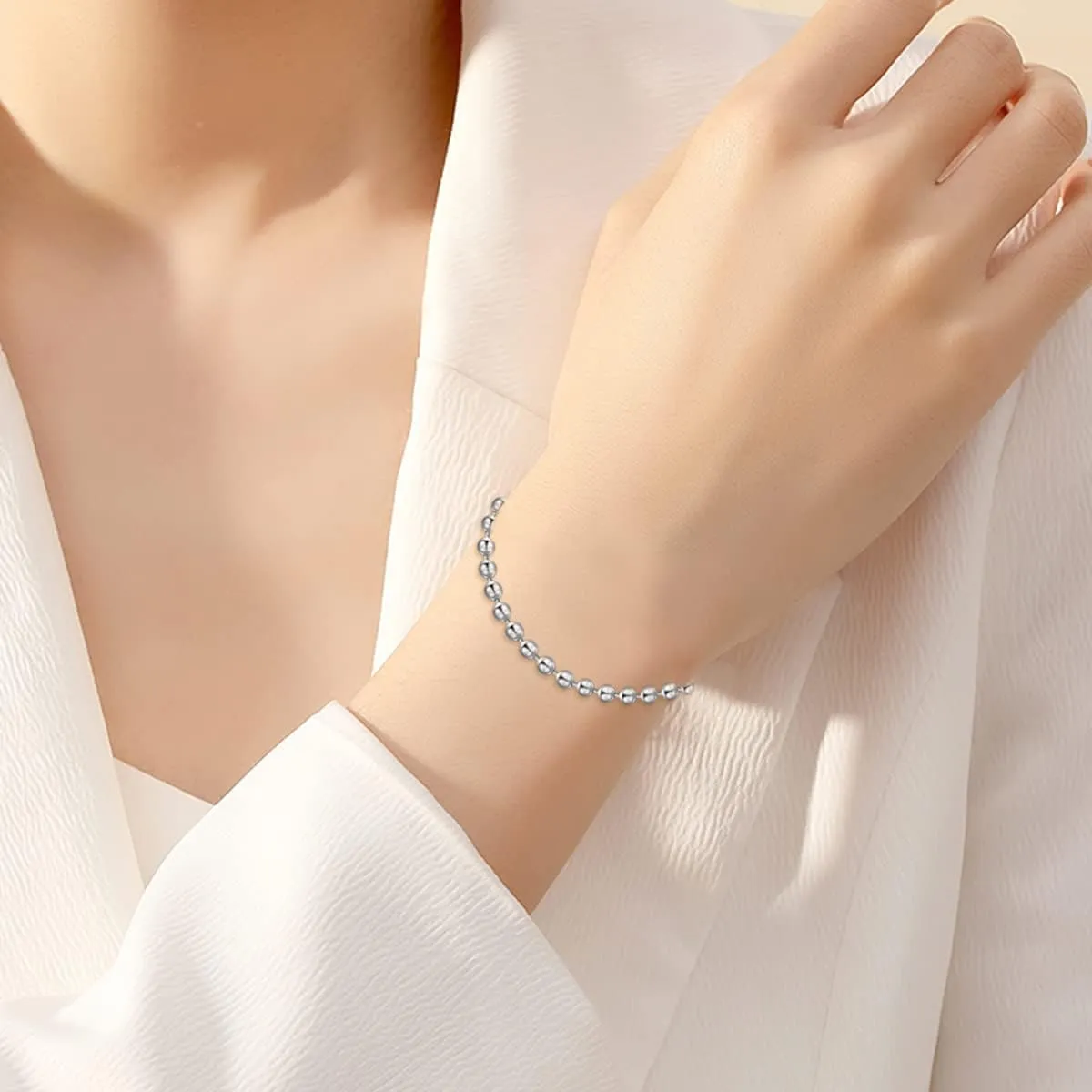 Solid 925 Sterling Silver 3MM Ball Chain Bracelet for Men Women,with Lobster Claw Clasp,Made in Italy 6.5/7/7.5/8 Inch