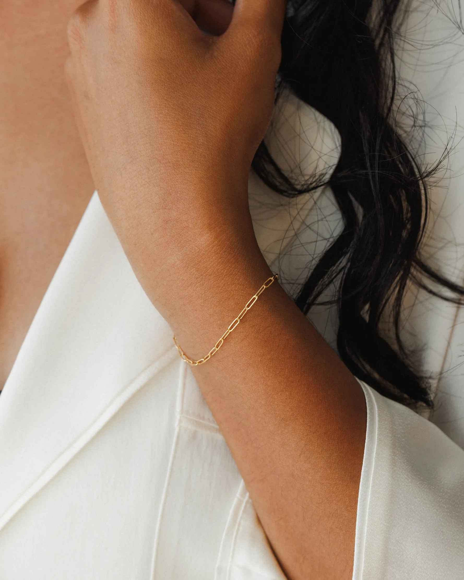 Solid Gold Dainty Paperclip Chain Bracelet